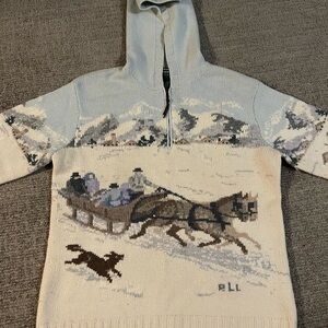 Vintage Ralph Lauren hand knit horse and sled sweater size large hard to find